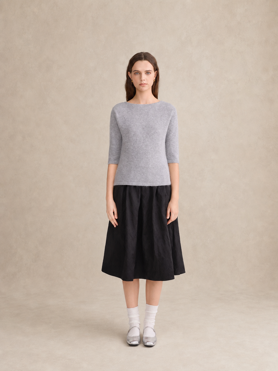 Accordion-Pleated Midi Skirt