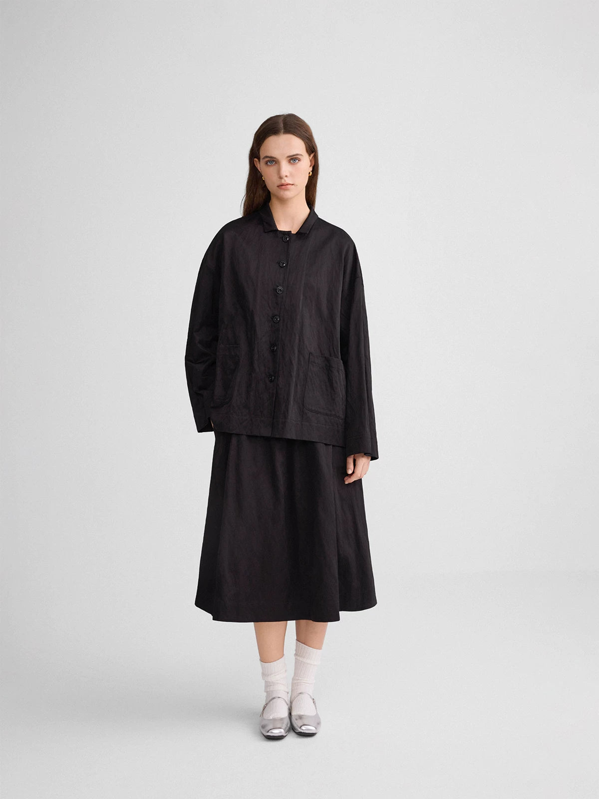 Accordion-Pleated Midi Skirt
