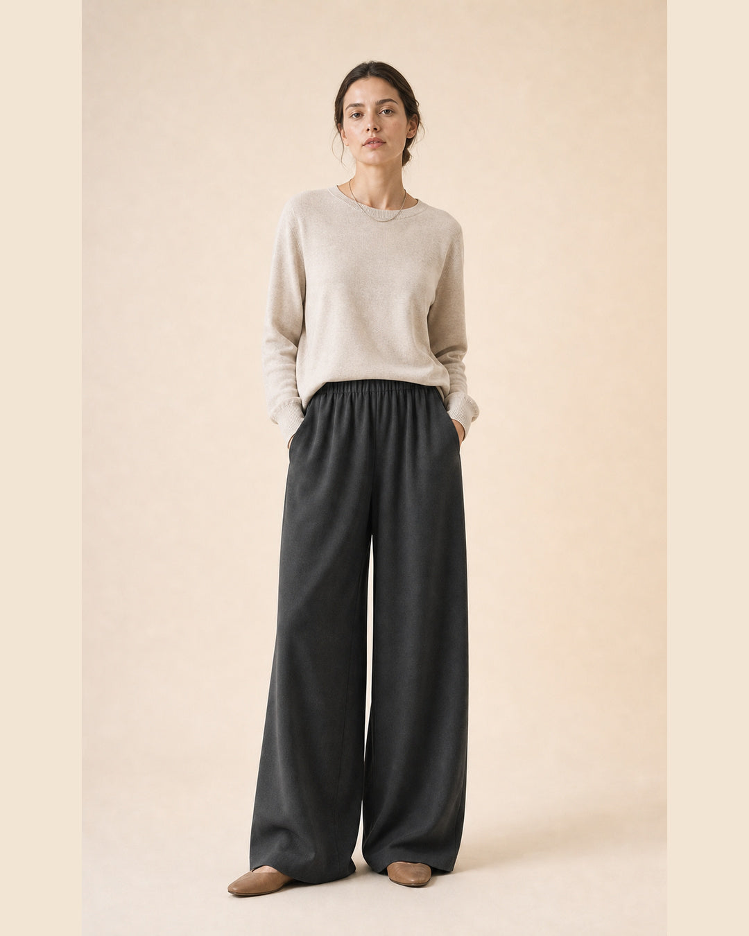 Wool-Look Wide-Leg Airy Trousers
