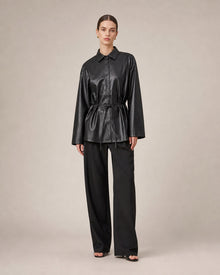 Black Faux-Leather Drawstring Shirt
