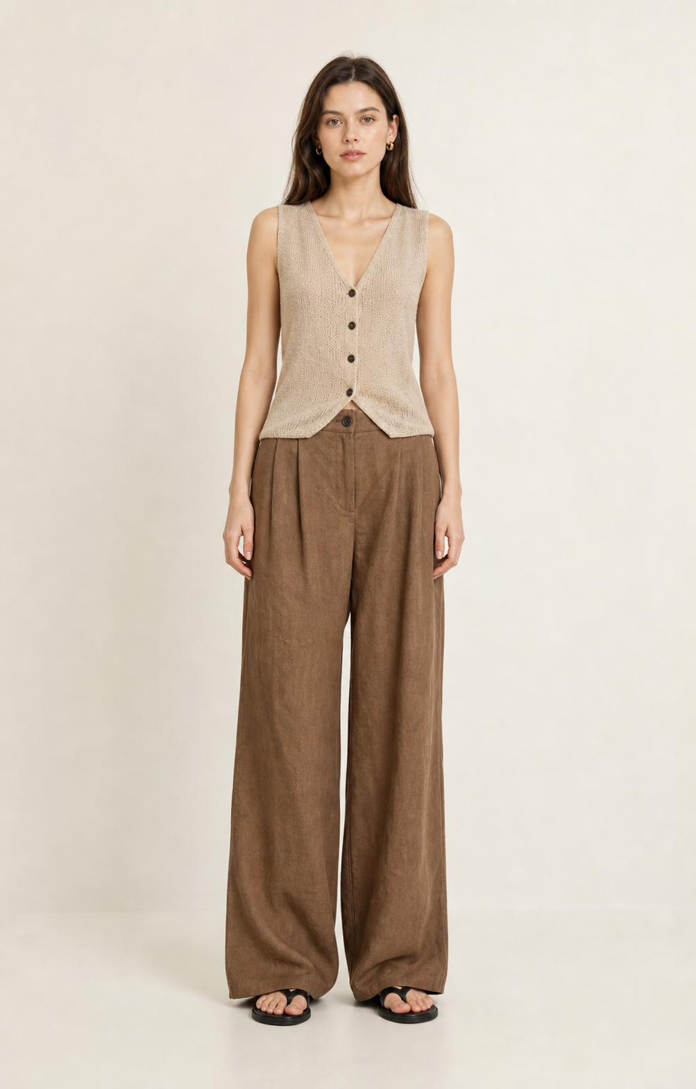 Russet Brown Linen Wide-Leg Pants