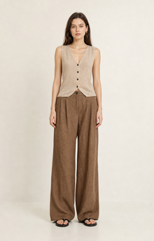 Russet Brown Linen Wide-Leg Pants
