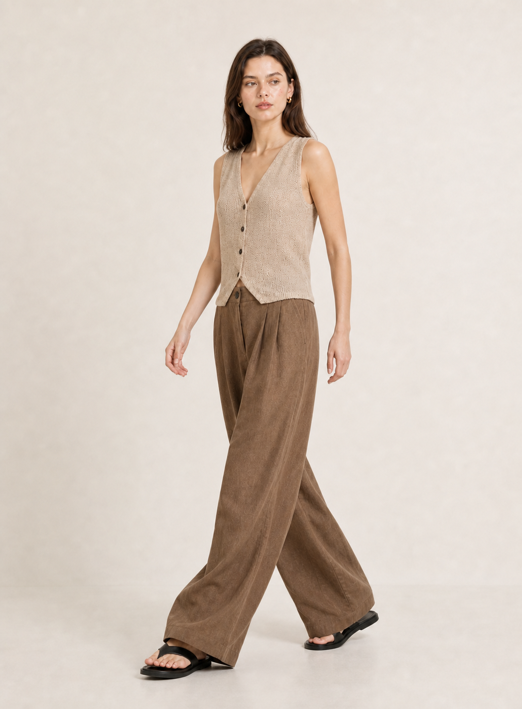 Russet Brown Linen Wide-Leg Pants