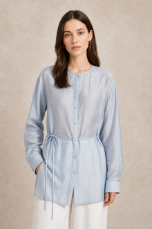 Light Blue Round-Neck Drawstring Shirt