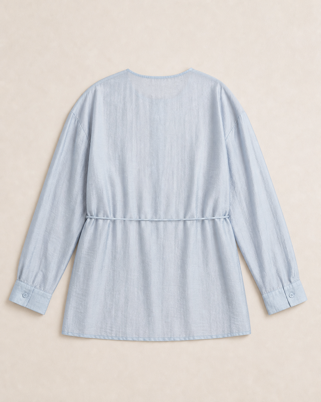 Light Blue Round-Neck Drawstring Shirt