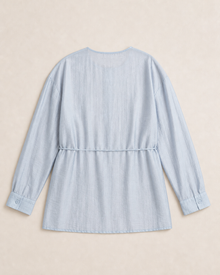 Light Blue Round-Neck Drawstring Shirt
