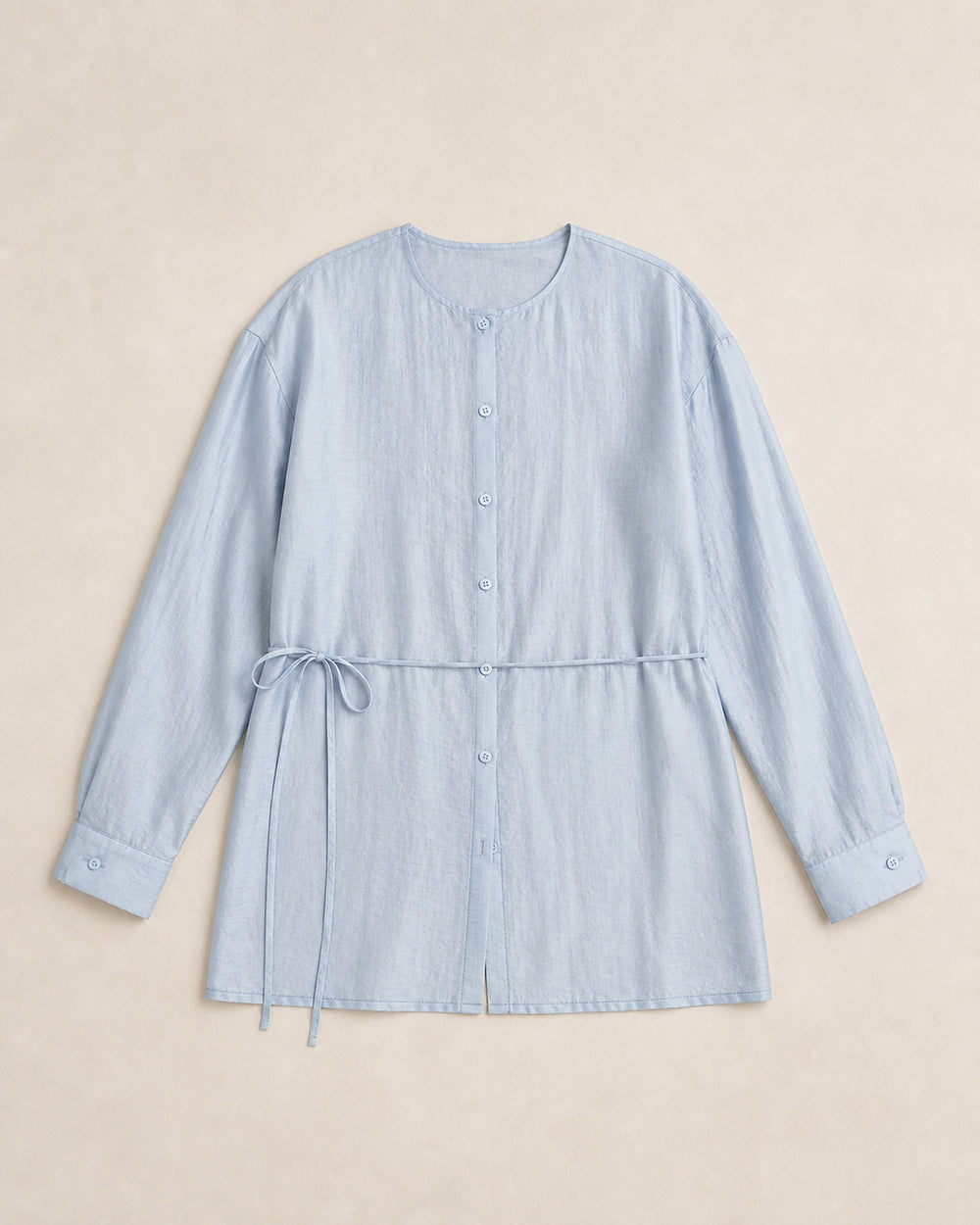 Light Blue Round-Neck Drawstring Shirt