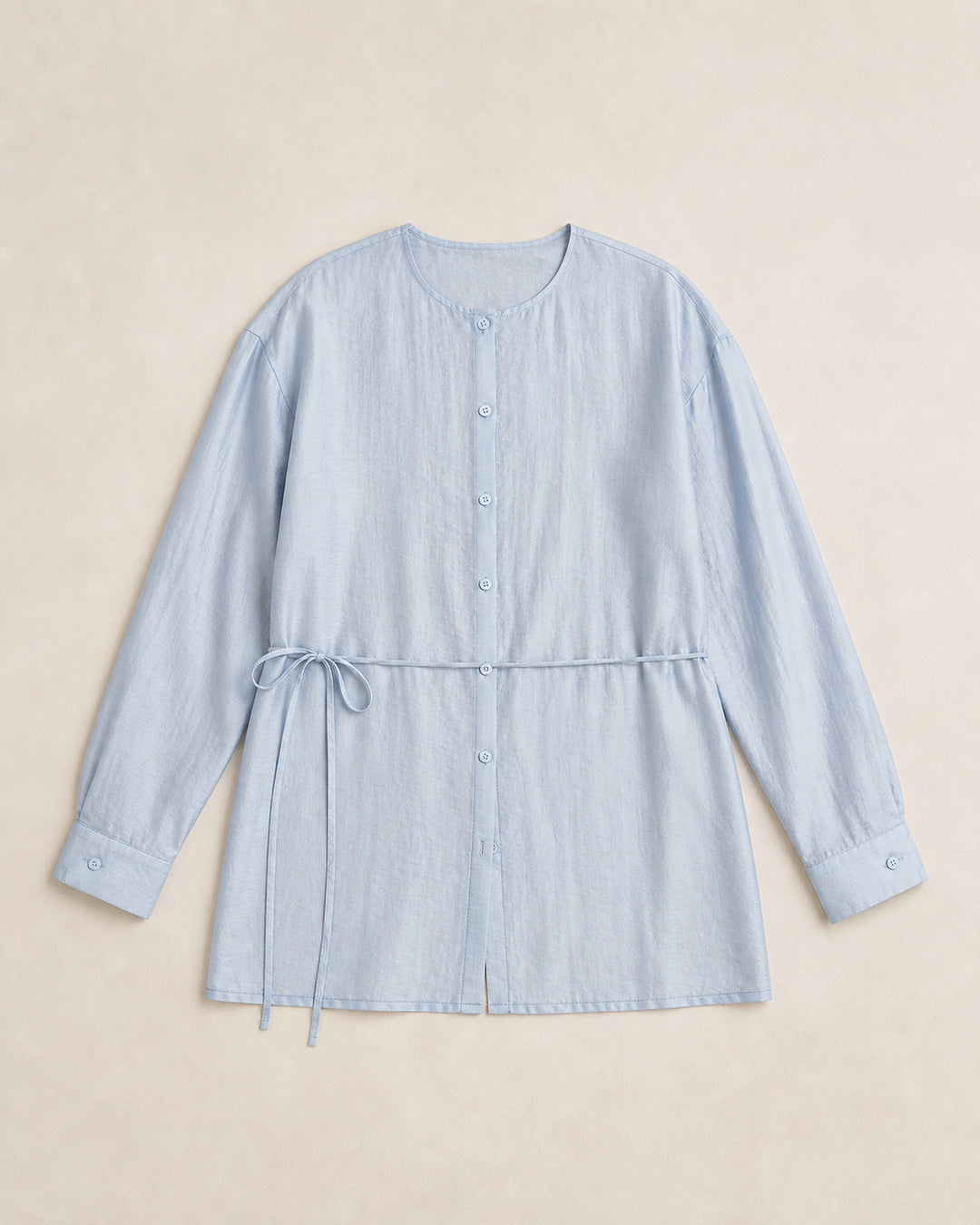 Light Blue Round-Neck Drawstring Shirt