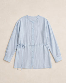Light Blue Round-Neck Drawstring Shirt