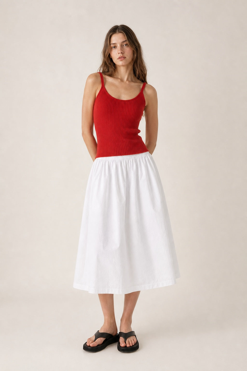 Pleated Washed-Cotton Full Midi Skirt