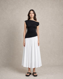 Pleated Washed-Cotton Full Midi Skirt