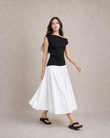 Pleated Washed-Cotton Full Midi Skirt