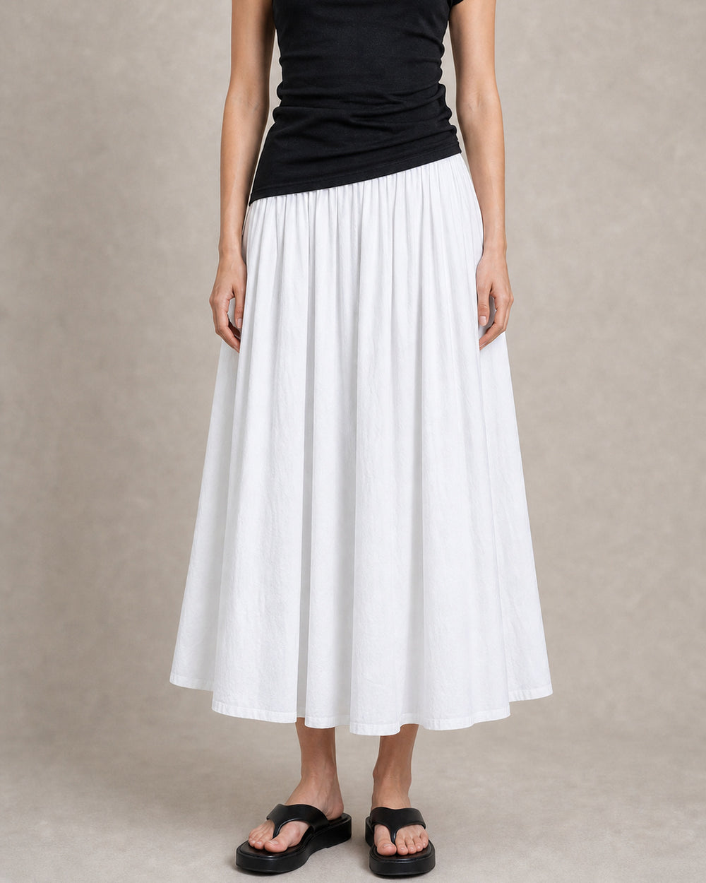 Pleated Washed-Cotton Full Midi Skirt