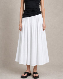 Pleated Washed-Cotton Full Midi Skirt