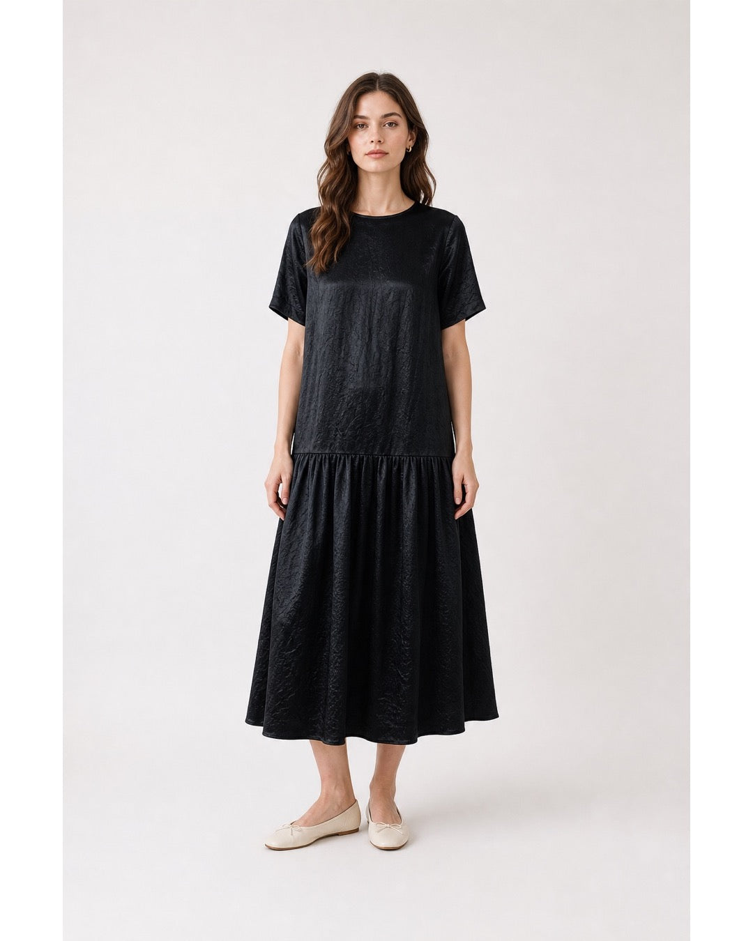 Crinkle Cupro Short-Sleeve Dress