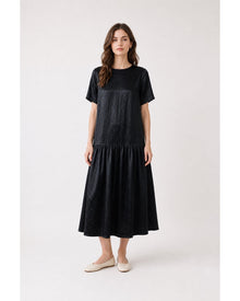 Crinkle Cupro Short-Sleeve Dress