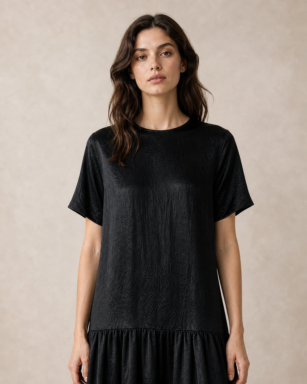 Crinkle Cupro Short-Sleeve Dress