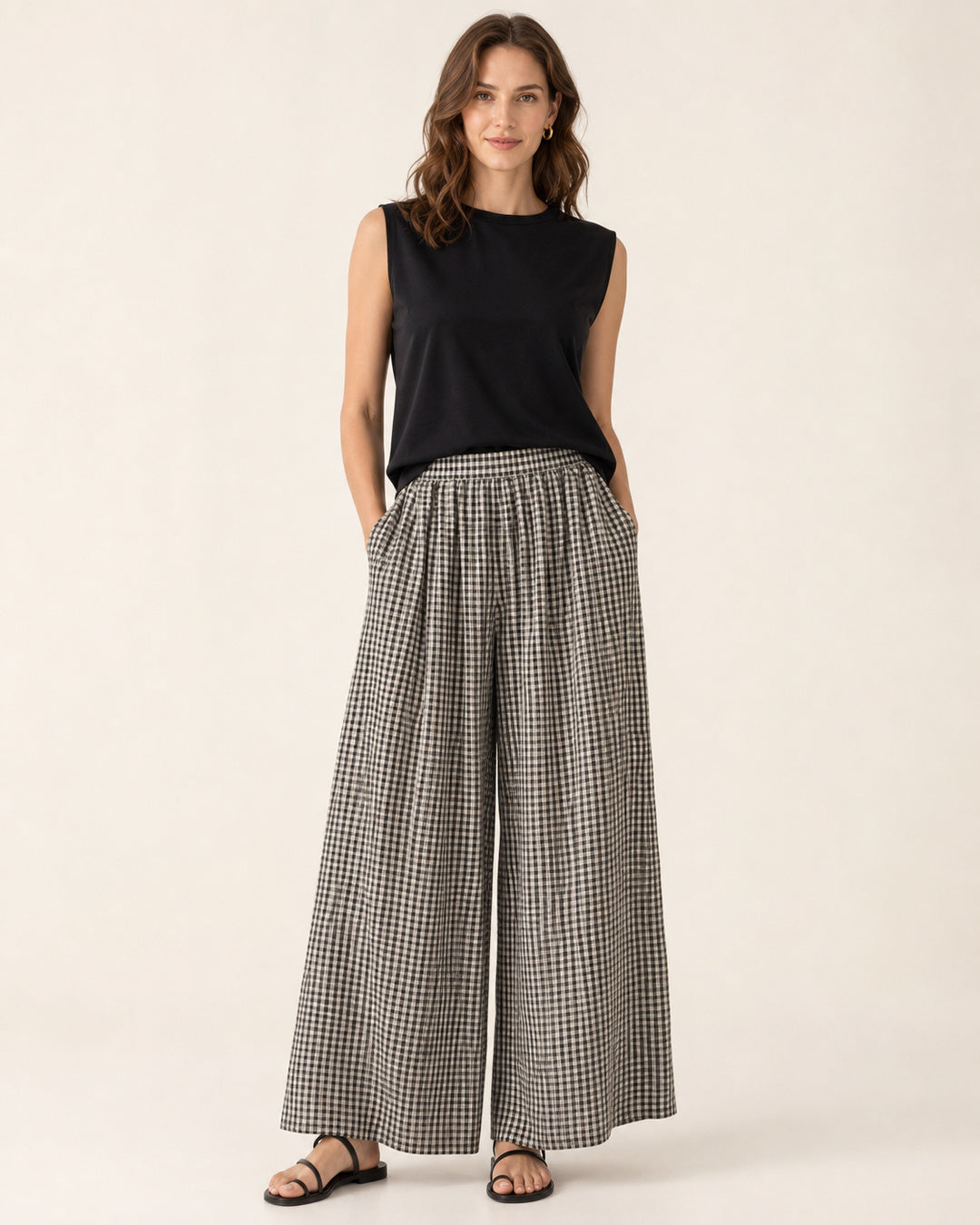 Check Wide-Leg Cropped Trousers