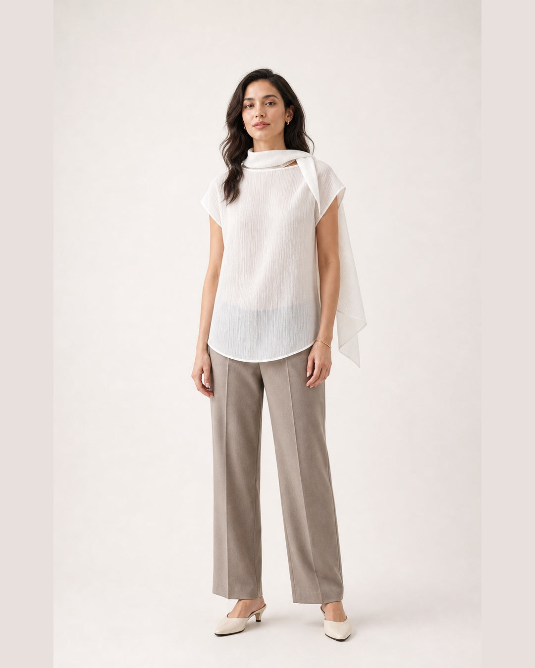 Tie-Neck Reversible Short-Sleeve Blouse