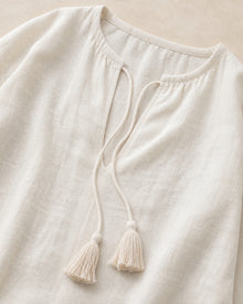 Openwork Linen Short-Sleeve Blouse