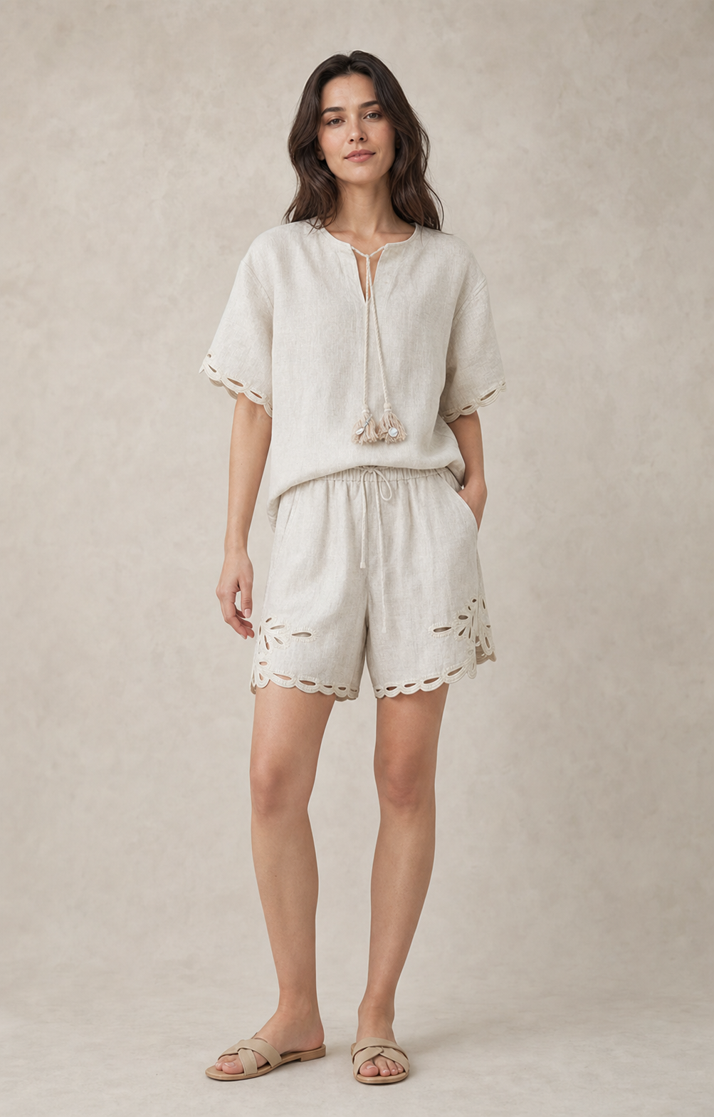 Openwork Linen Shorts