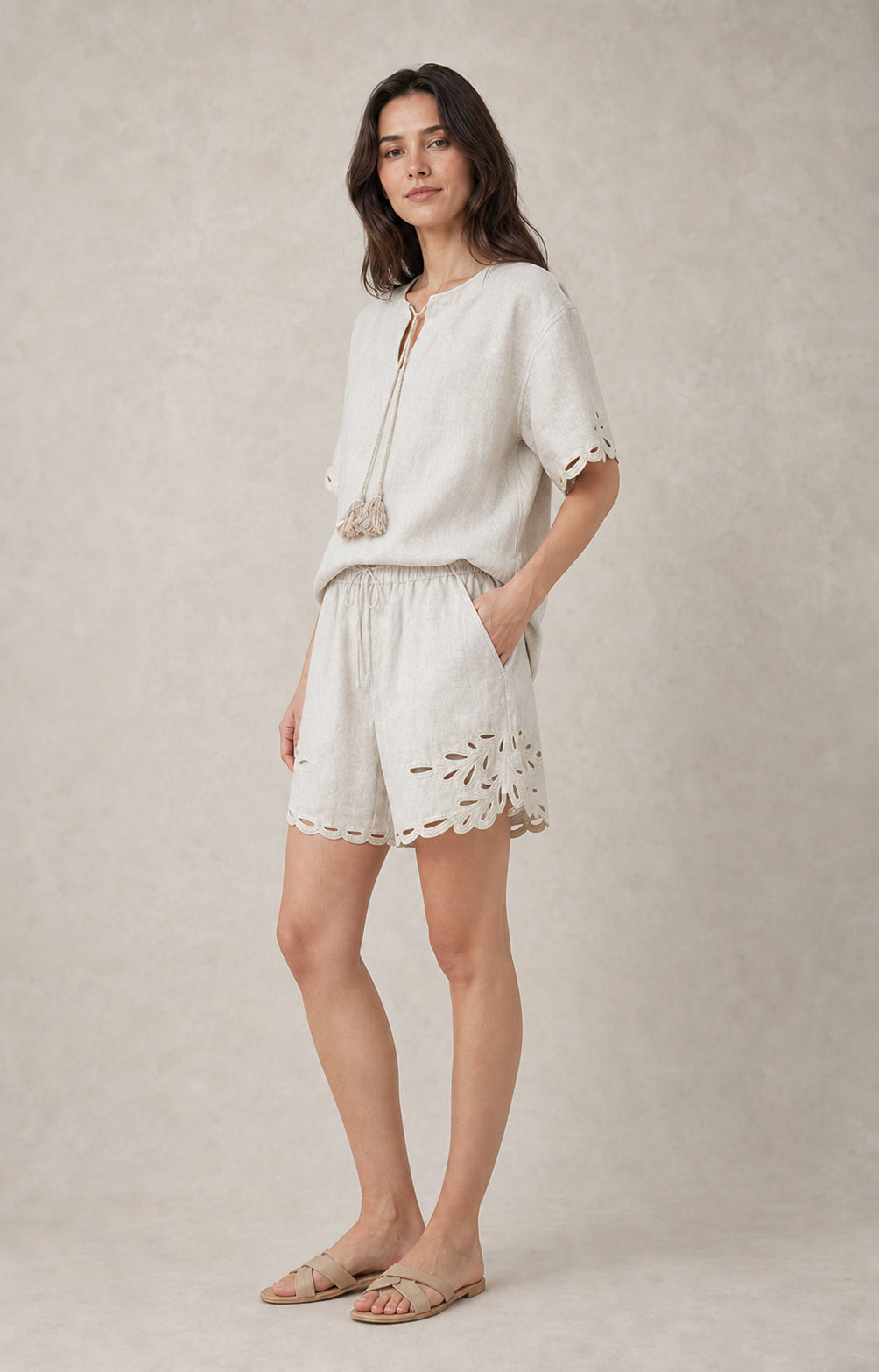 Openwork Linen Shorts