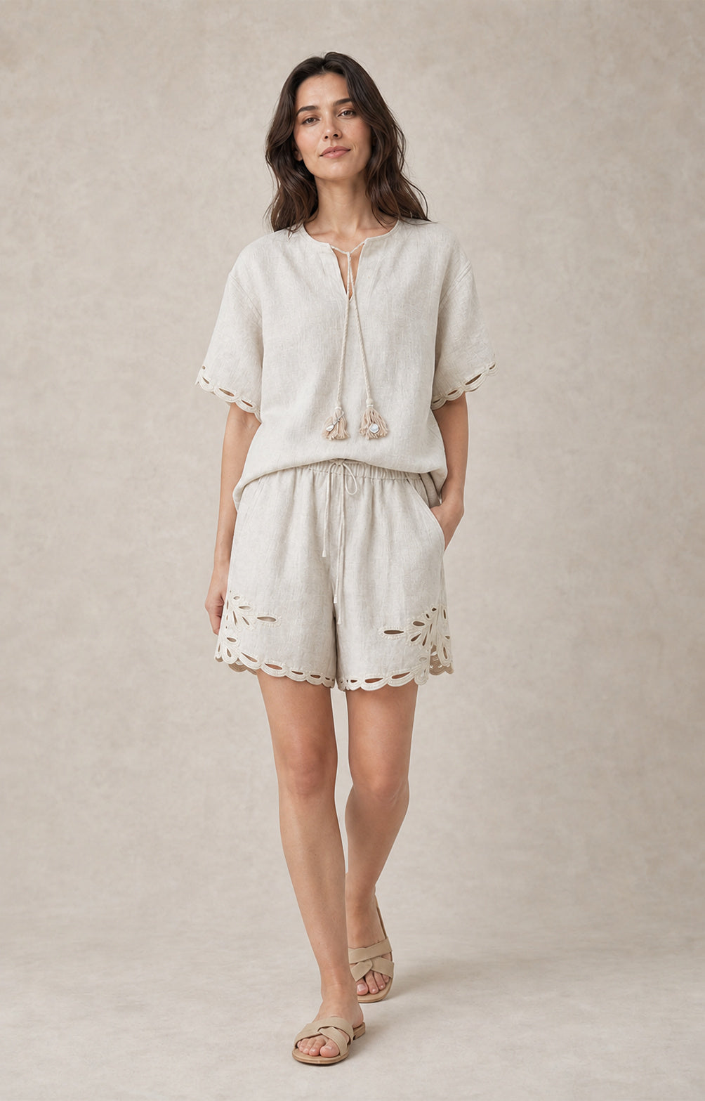 Openwork Linen Shorts