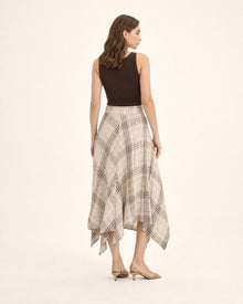 Ramie Check Asymmetric Skirt