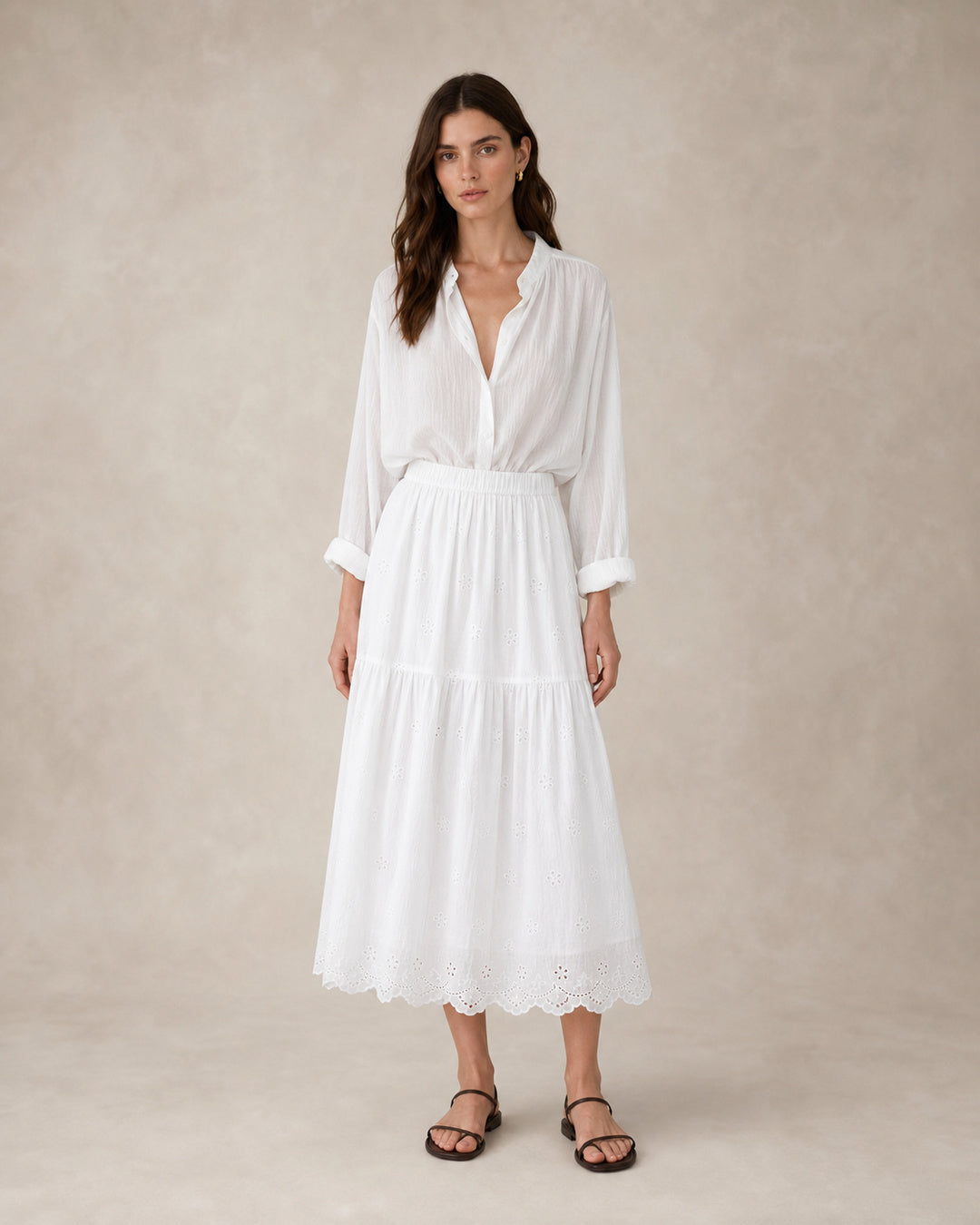 Draped Pleated A-Line Midi Skirt