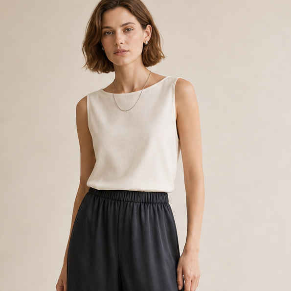 Bel Composto Airy Wide-Leg Pull-On Trousers, pants-focused model view