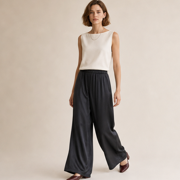 Cupro Pull-On Wide-Leg Trousers