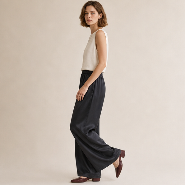 Bel Composto Airy Wide-Leg Pull-On Trousers, side model view