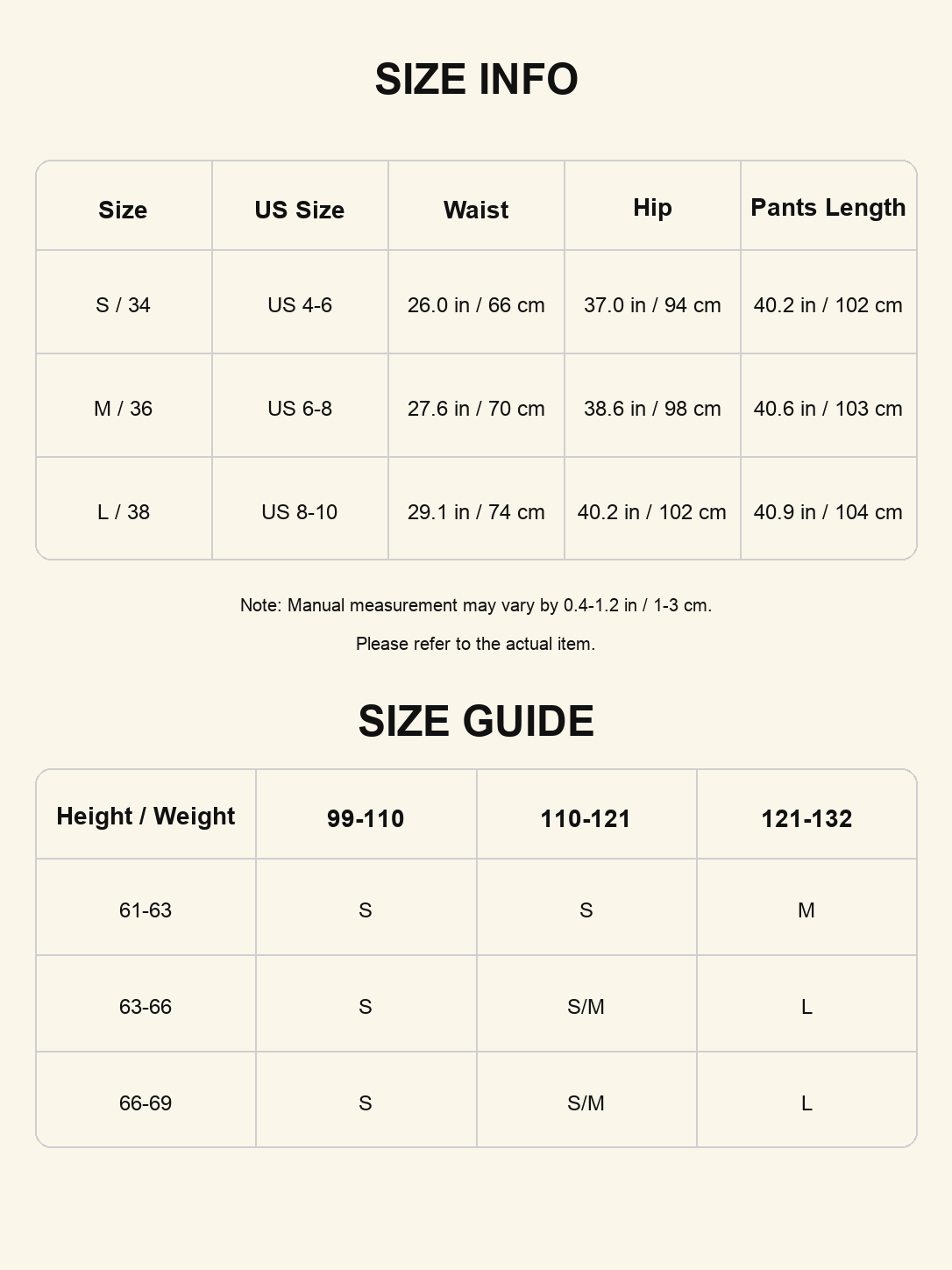 Size chart - Airy Wide-Leg Pull-On Trousers