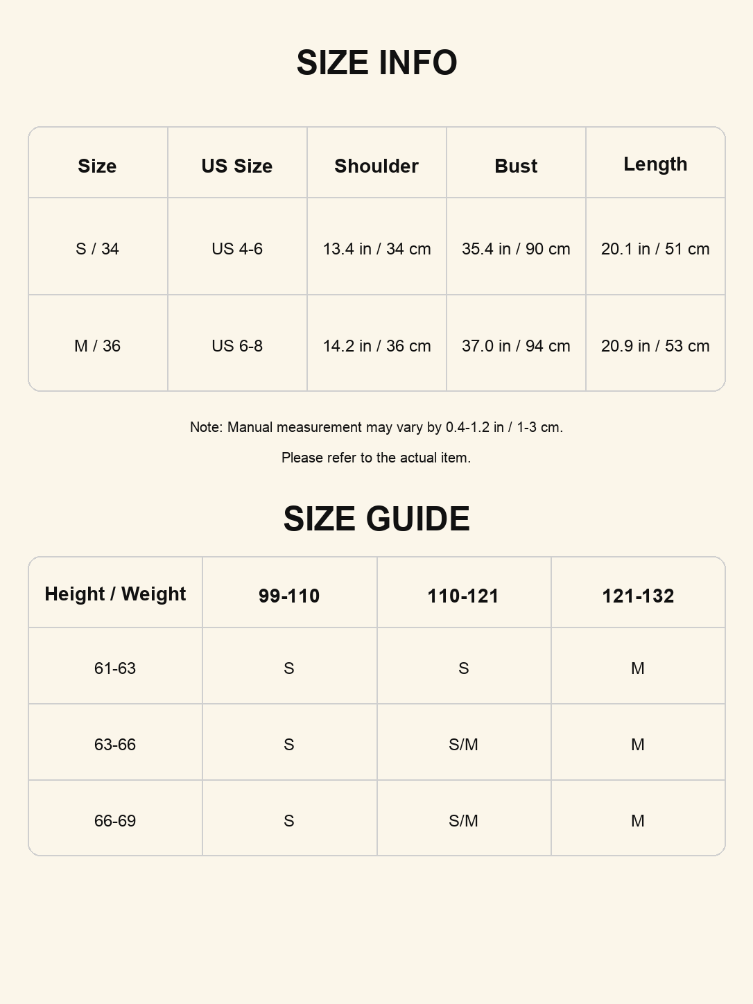 Size chart - Linen-Blend V-Neck Button Vest