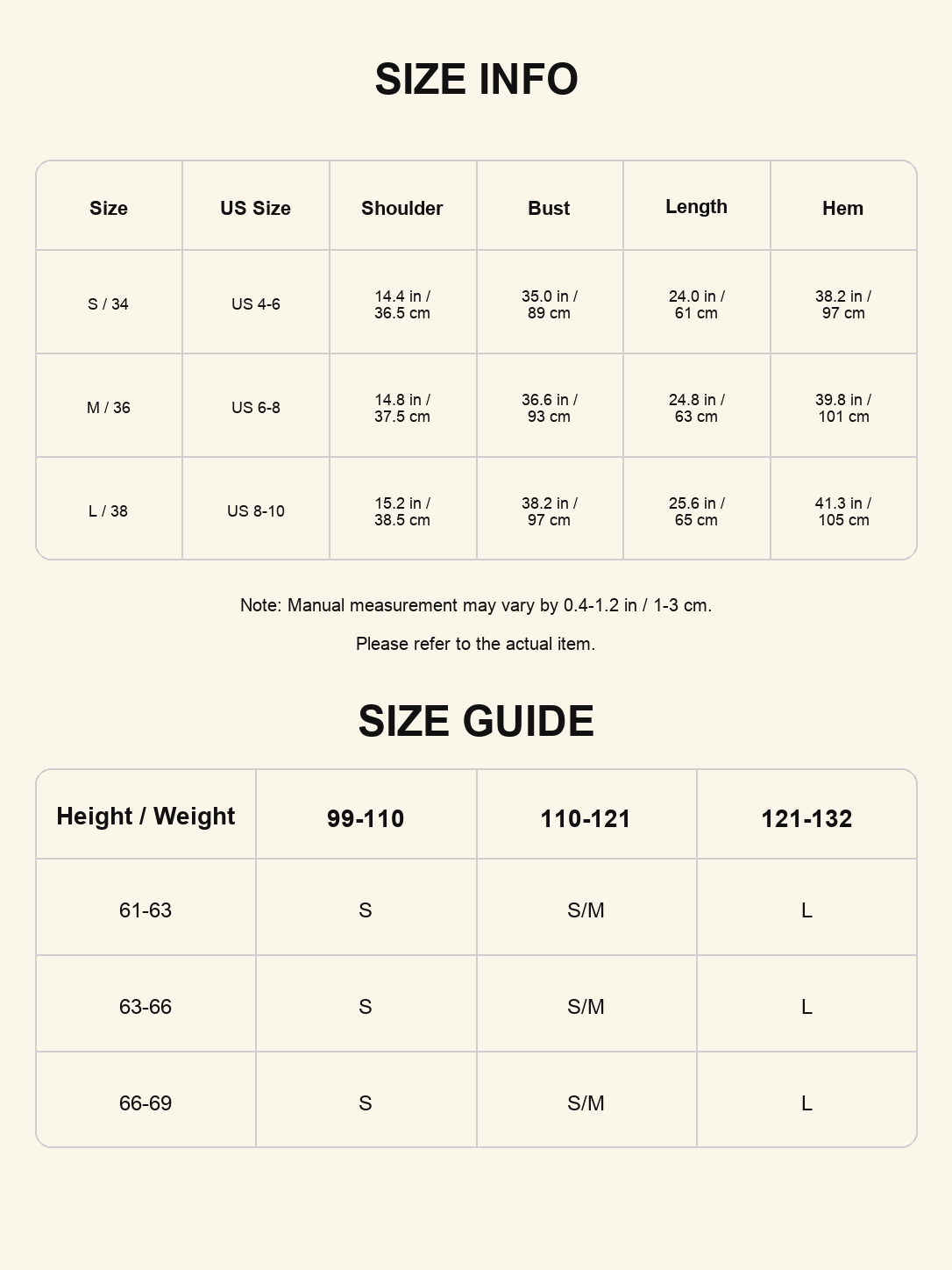 Size chart - Raw-Edge V-Neck Tee