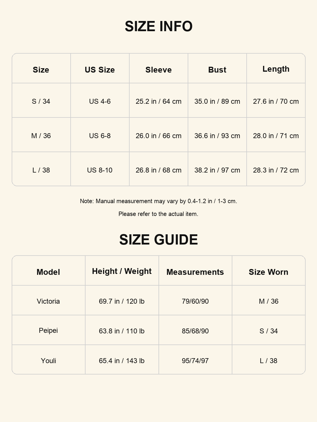 Size chart - Cupro Boat Neck Top
