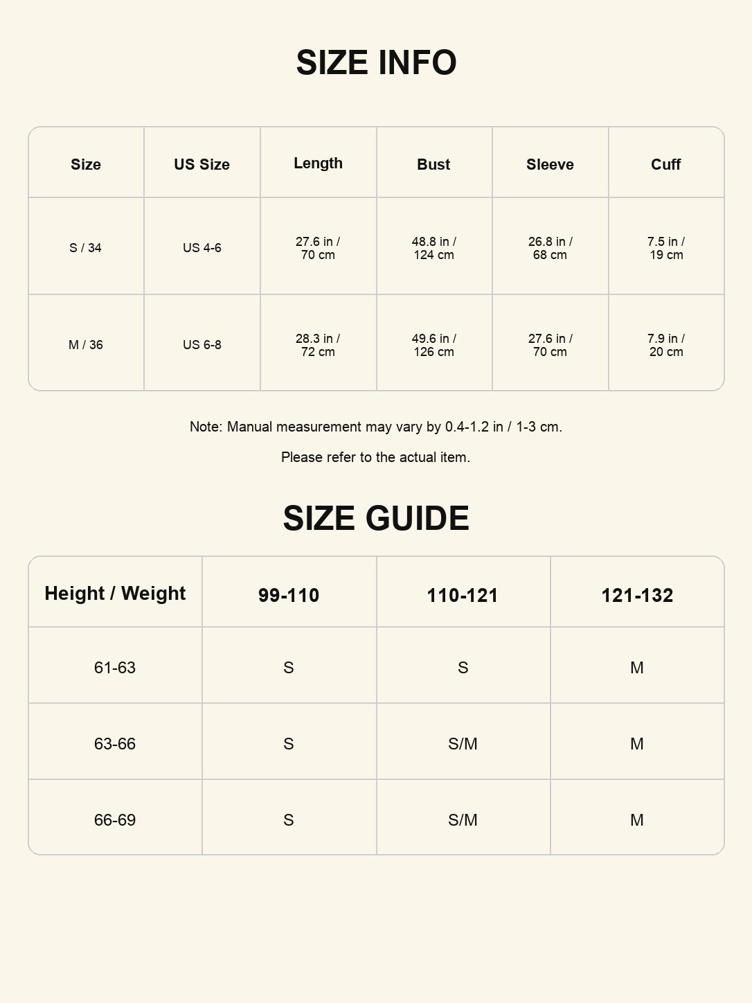 Size chart - Embroidered Fringe Blouse