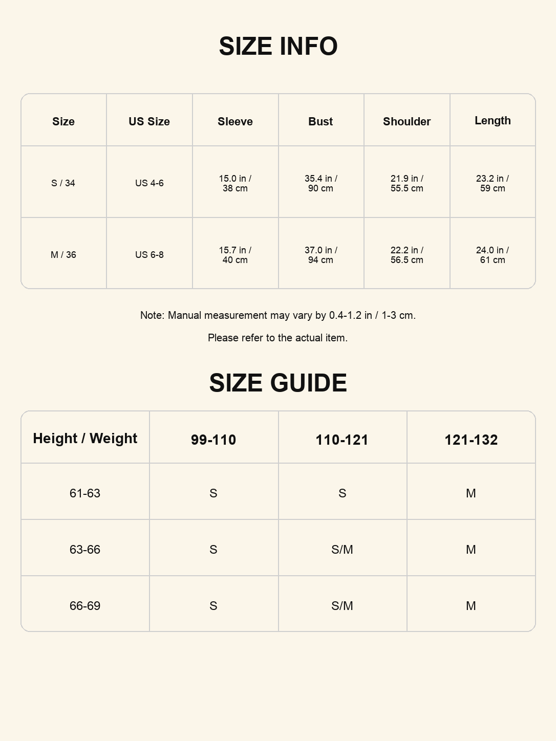 Size chart - Reversible Fine Wool U-Neck Top