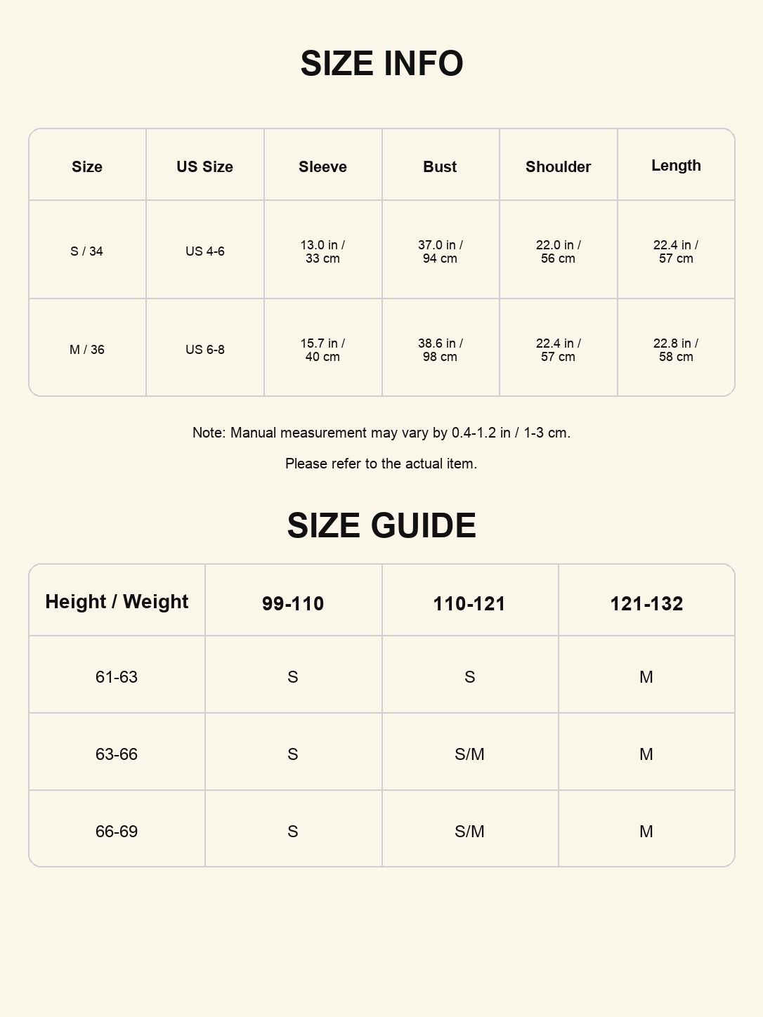 Size chart - Linen Crewneck Cardigan