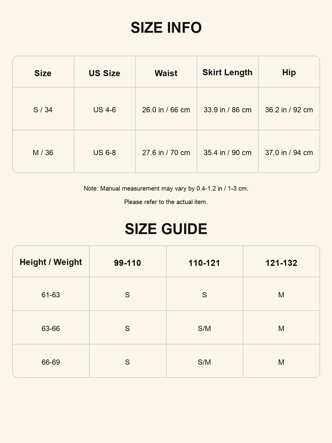 Size chart - Textured One-Shoulder Knit Set