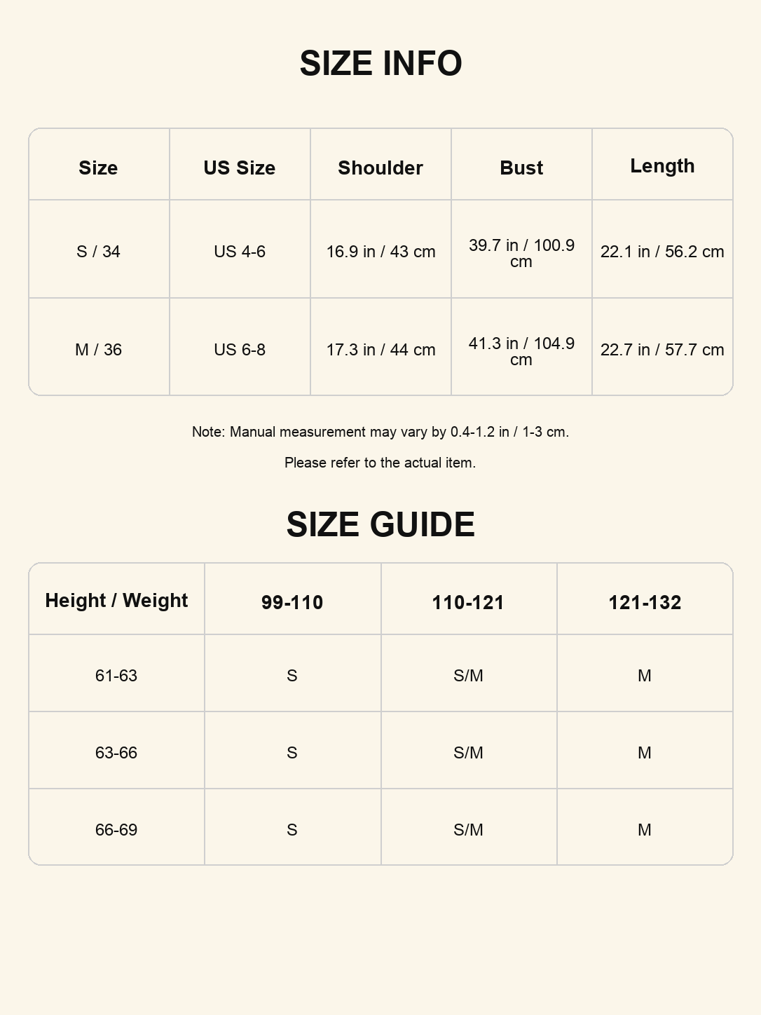Size chart - Textured One-Shoulder Knit Set