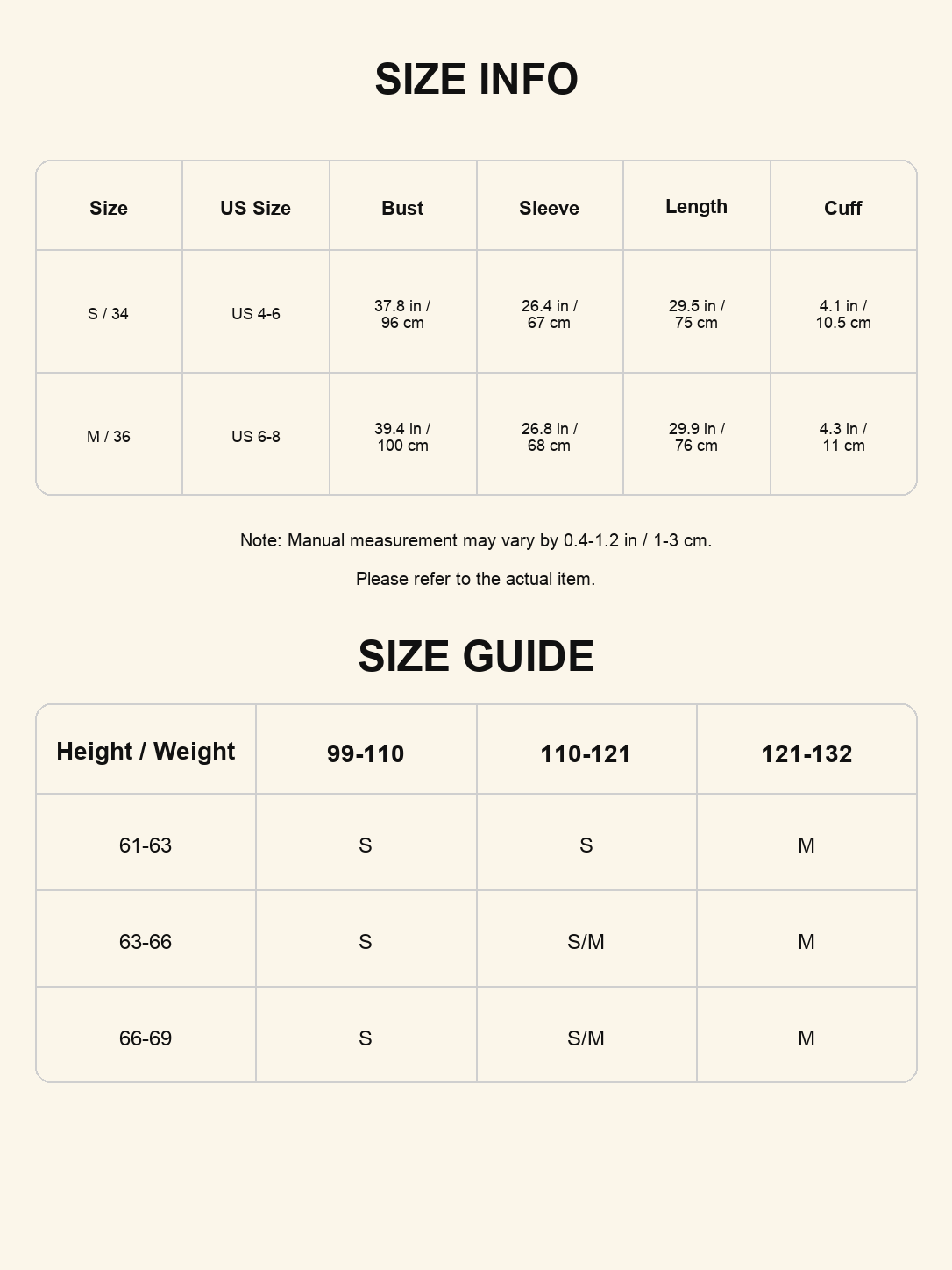 Size chart - V-Neck Linen Shirt