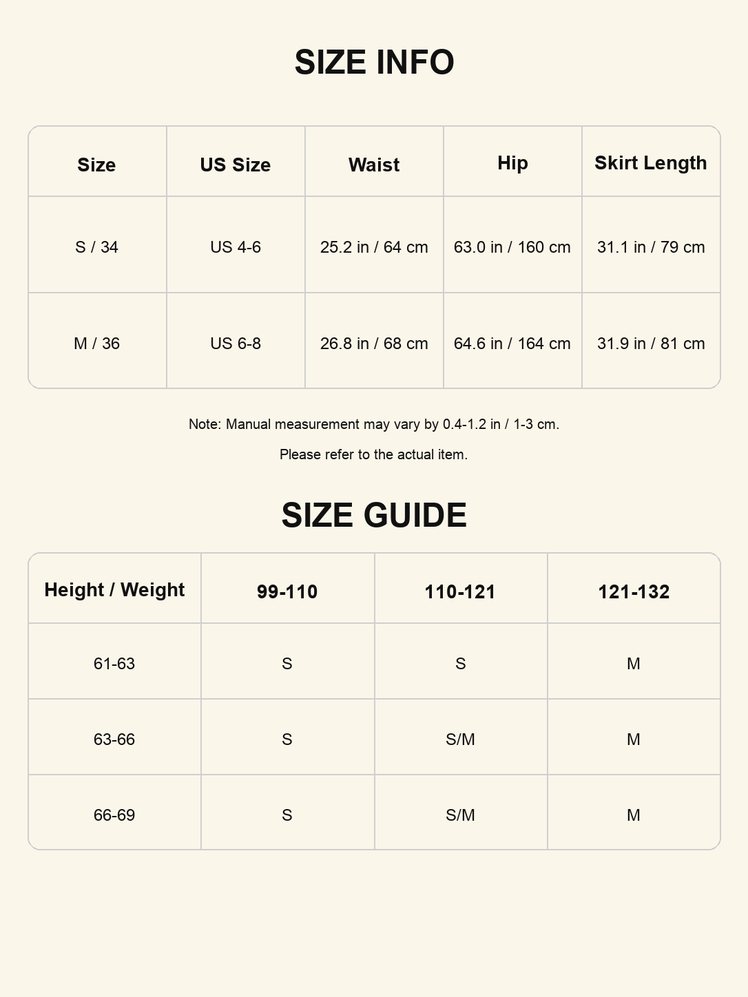 Size chart - Pink Plaid Bias-Cut Midi Skirt