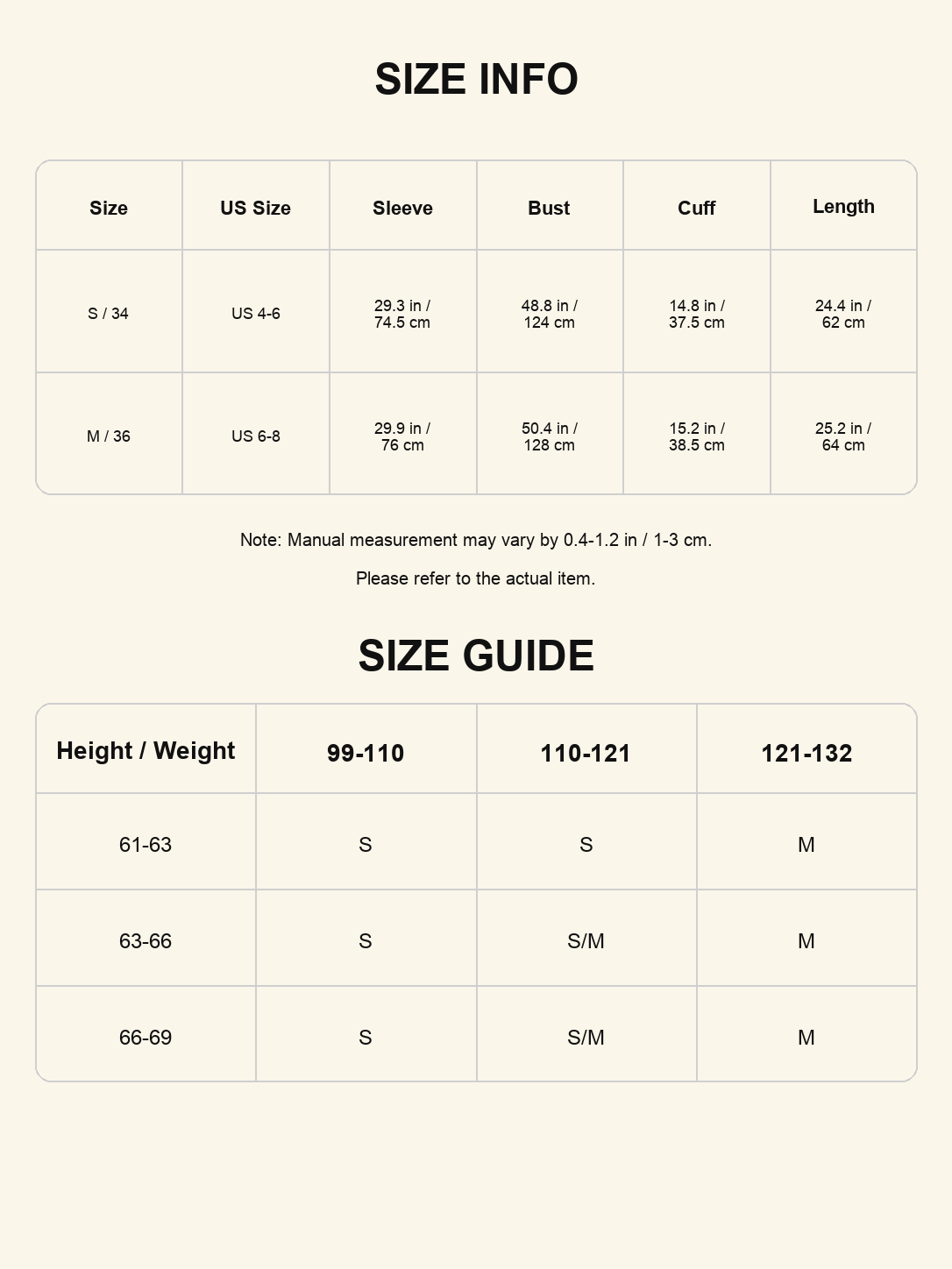 Size chart - Cropped Lyocell Trench Jacket