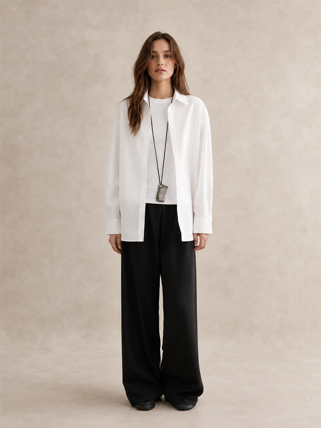 Wool-Look Wide-Leg Airy Trousers - product view 1
