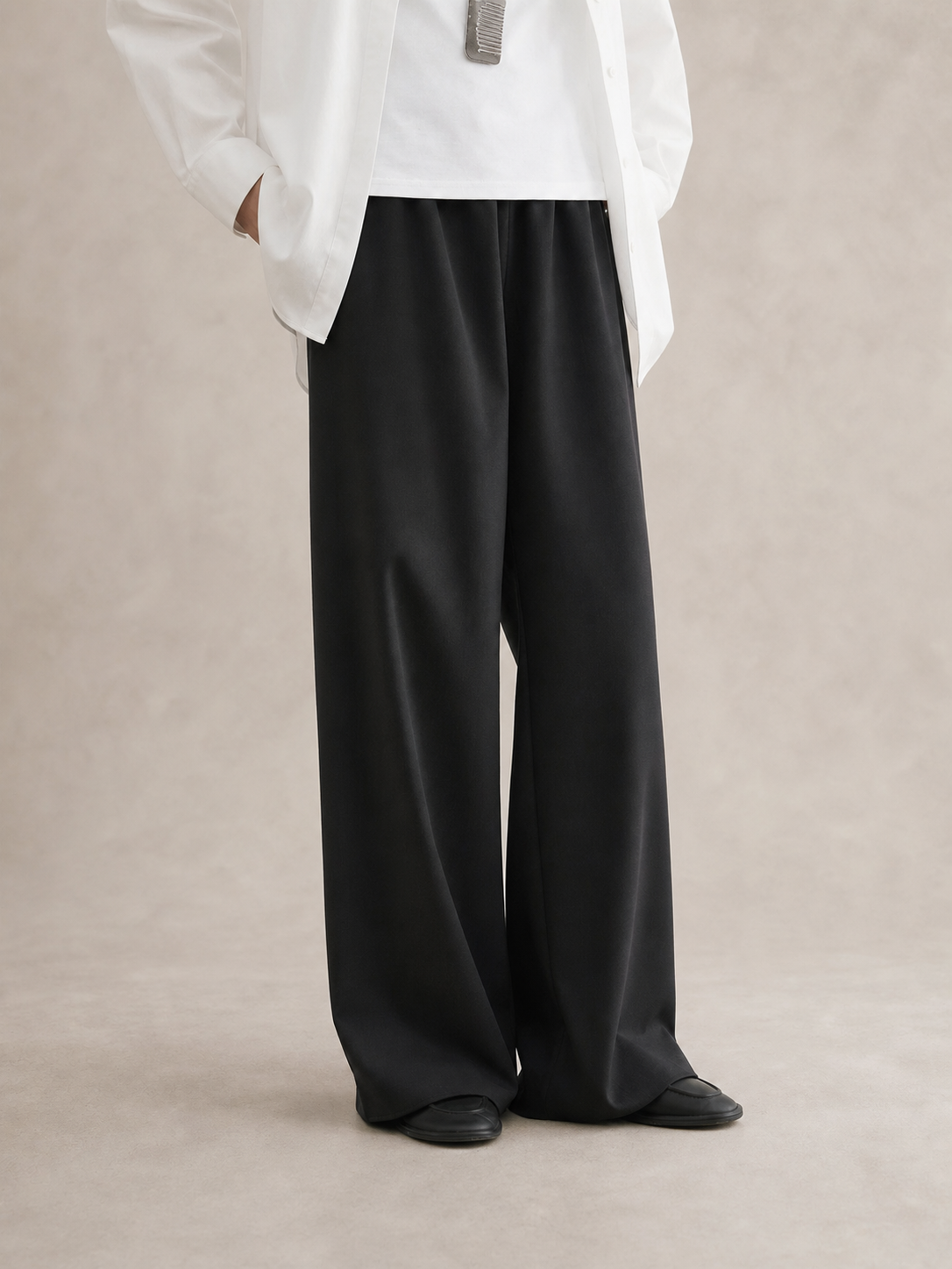 Wool-Look Wide-Leg Airy Trousers