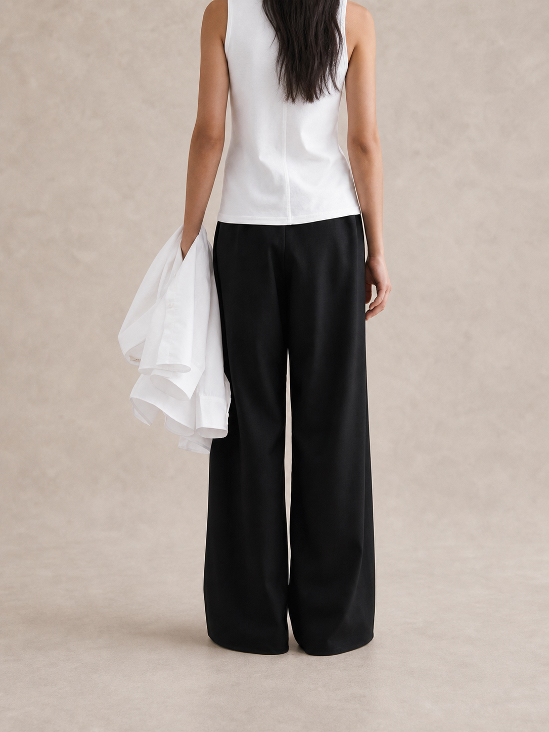 Wool-Look Wide-Leg Airy Trousers