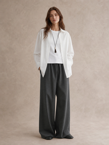 Wool-Look Wide-Leg Airy Trousers
