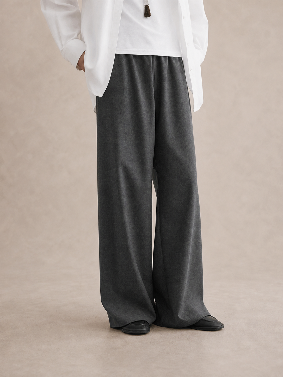 Wool-Look Wide-Leg Airy Trousers
