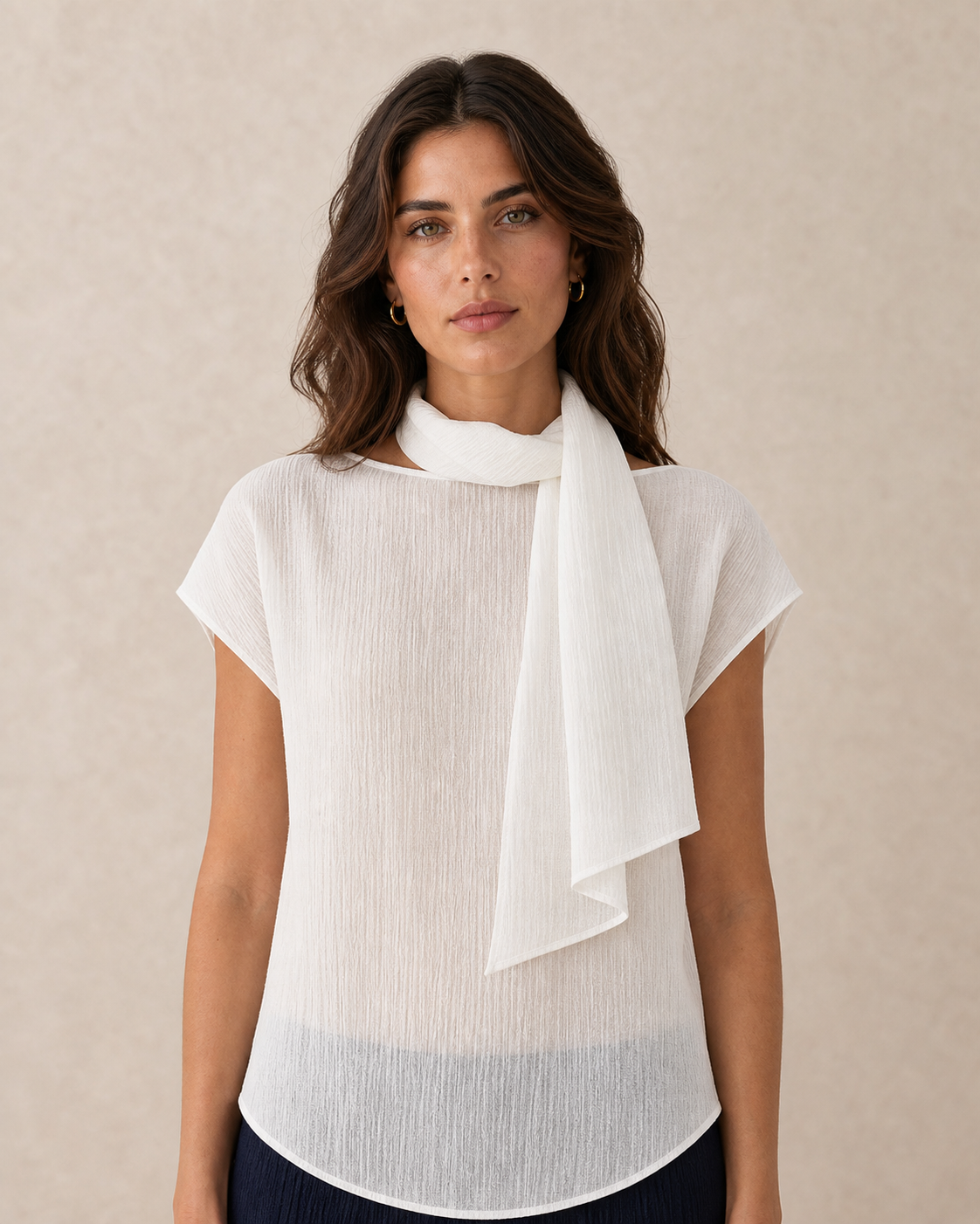 Tie-Neck Reversible Short-Sleeve Blouse